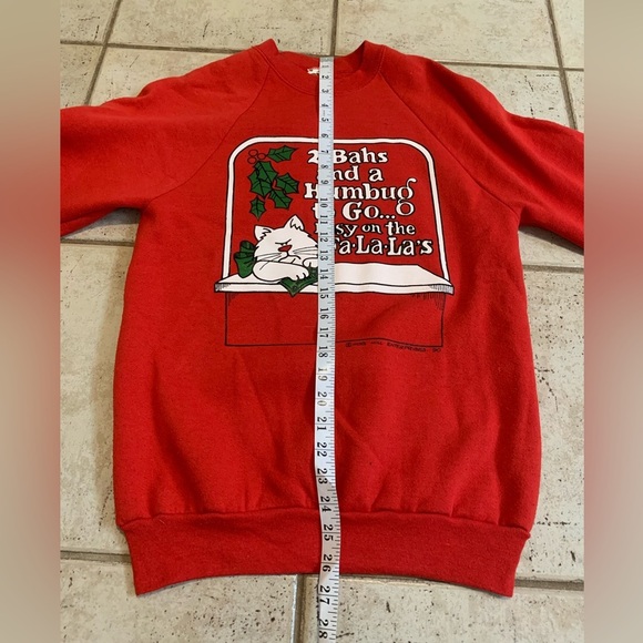 Vintage 1990 Hog Hill Enterprises Christmas Cat Crewneck Sweatshirt Size M - Picture 7 of 7